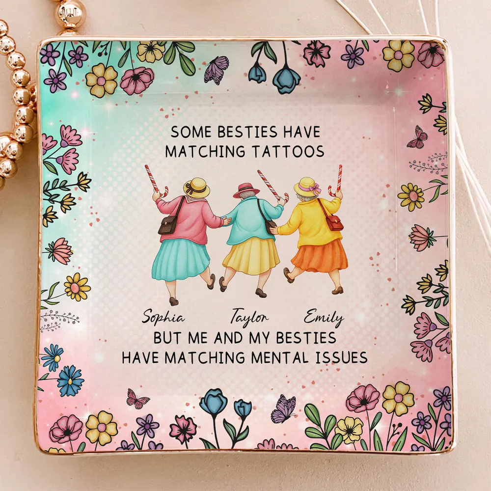 Personalized Jewelry Dish with Walking Friends Illustration, Funny Floral Decor, Creative Gift for Friend - Image 6