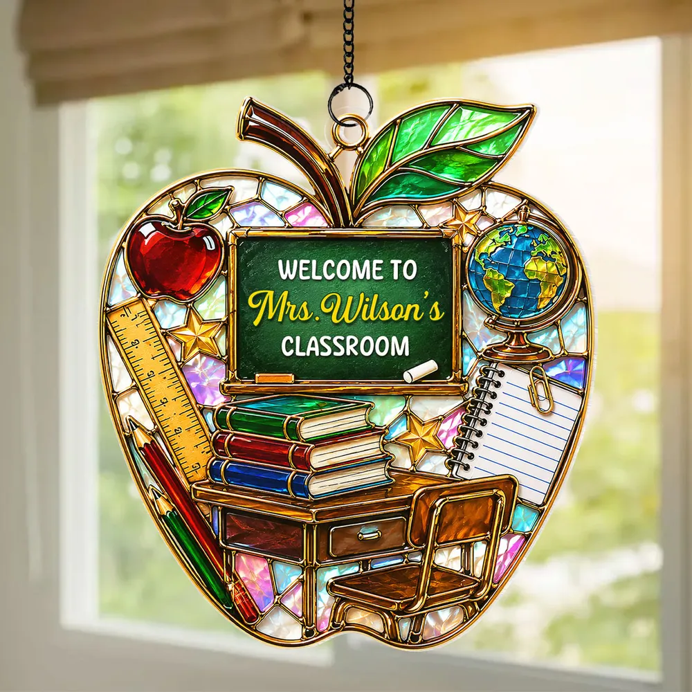 Teacher Apple Acrylic Suncatcher Ornament, Personalized Classroom Decor for Sunlit Windows, Unique Gift - Image 2
