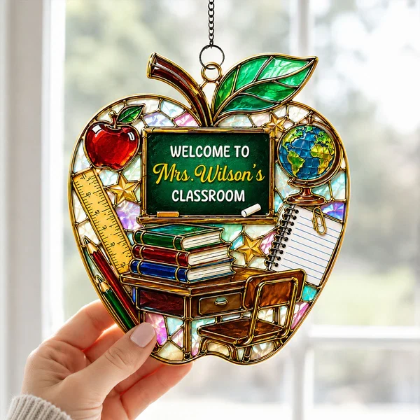 Teacher Apple Acrylic Suncatcher Ornament, Personalized Classroom Decor for Sunlit Windows, Unique Gift - Image 3