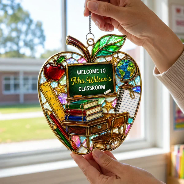 Teacher Apple Acrylic Suncatcher Ornament, Personalized Classroom Decor for Sunlit Windows, Unique Gift - Image 6