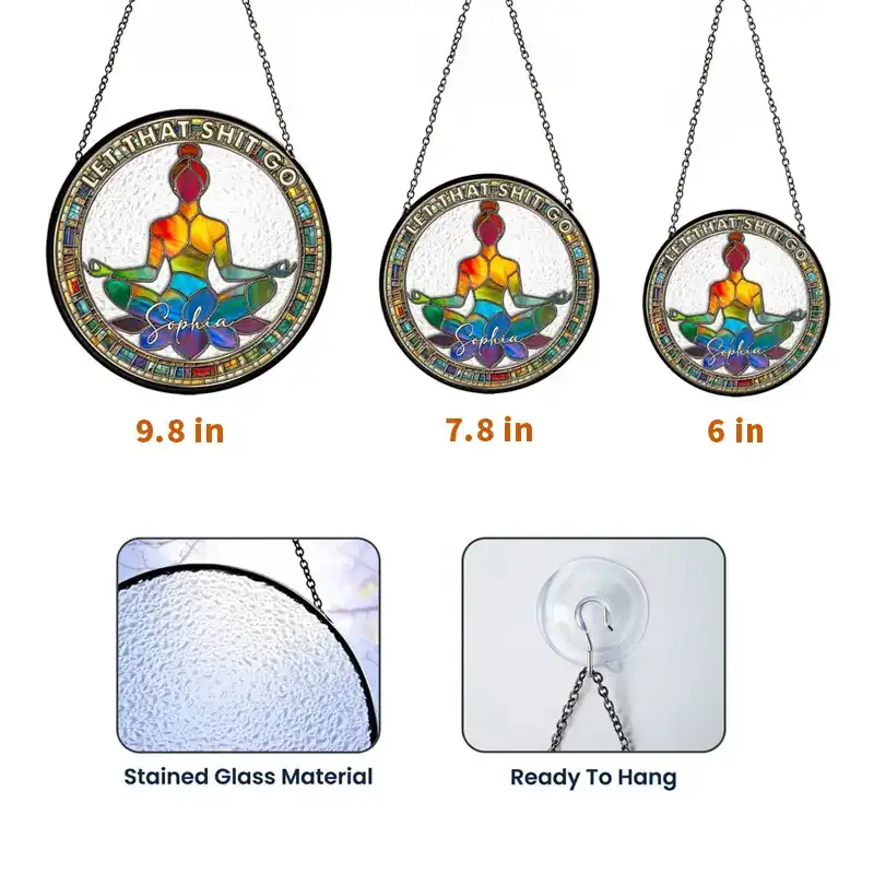 Personalized Glass Suncatcher Ornament, Meditating Woman Lotus Pose, Colorful Window Decor, Unique Gift - Image 4