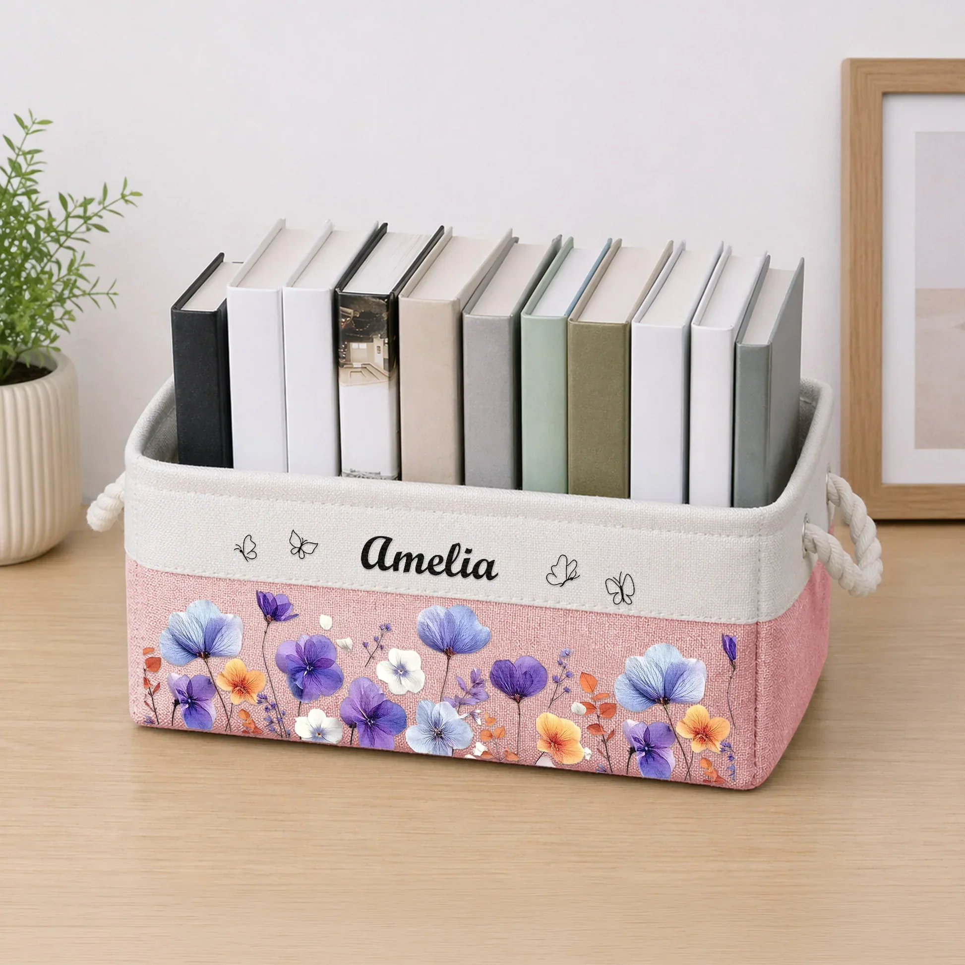 Personalized Cotton Linen Rope Basket, Custom Floral Design for Mom, Daughter or Friend, Unique Creative Gift - Image 2