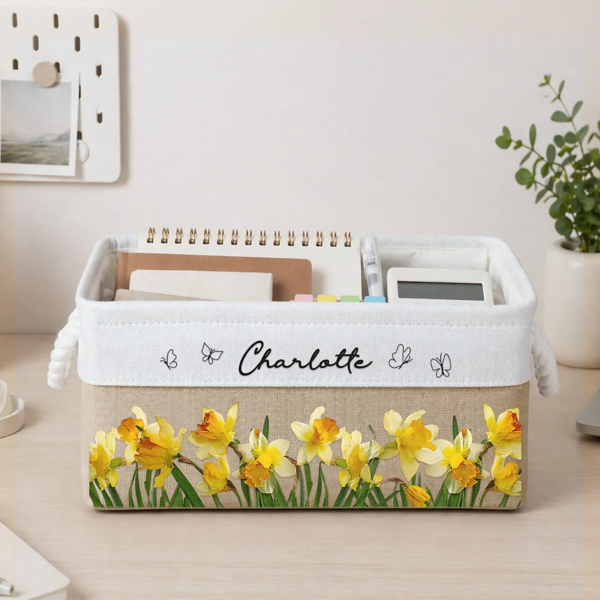 Personalized Cotton Linen Rope Basket, Custom Floral Design for Mom, Daughter or Friend, Unique Creative Gift - Image 3