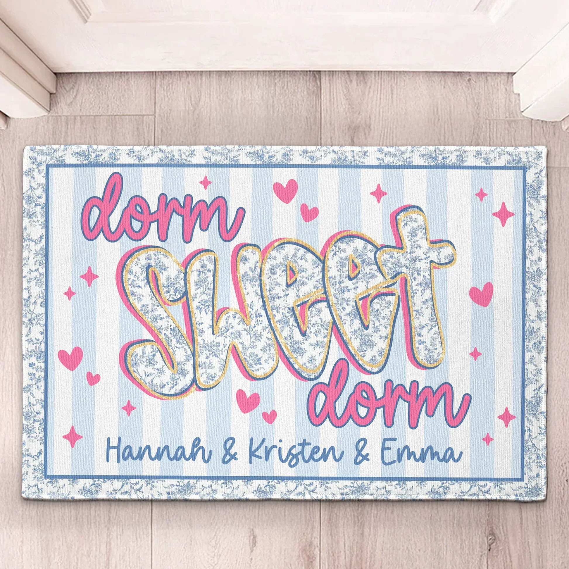 Dorm Sweet Dorm Doormat, Custom Pastel Floral Entry Mat with Hearts, Creative Gift for Roommates - Image 2