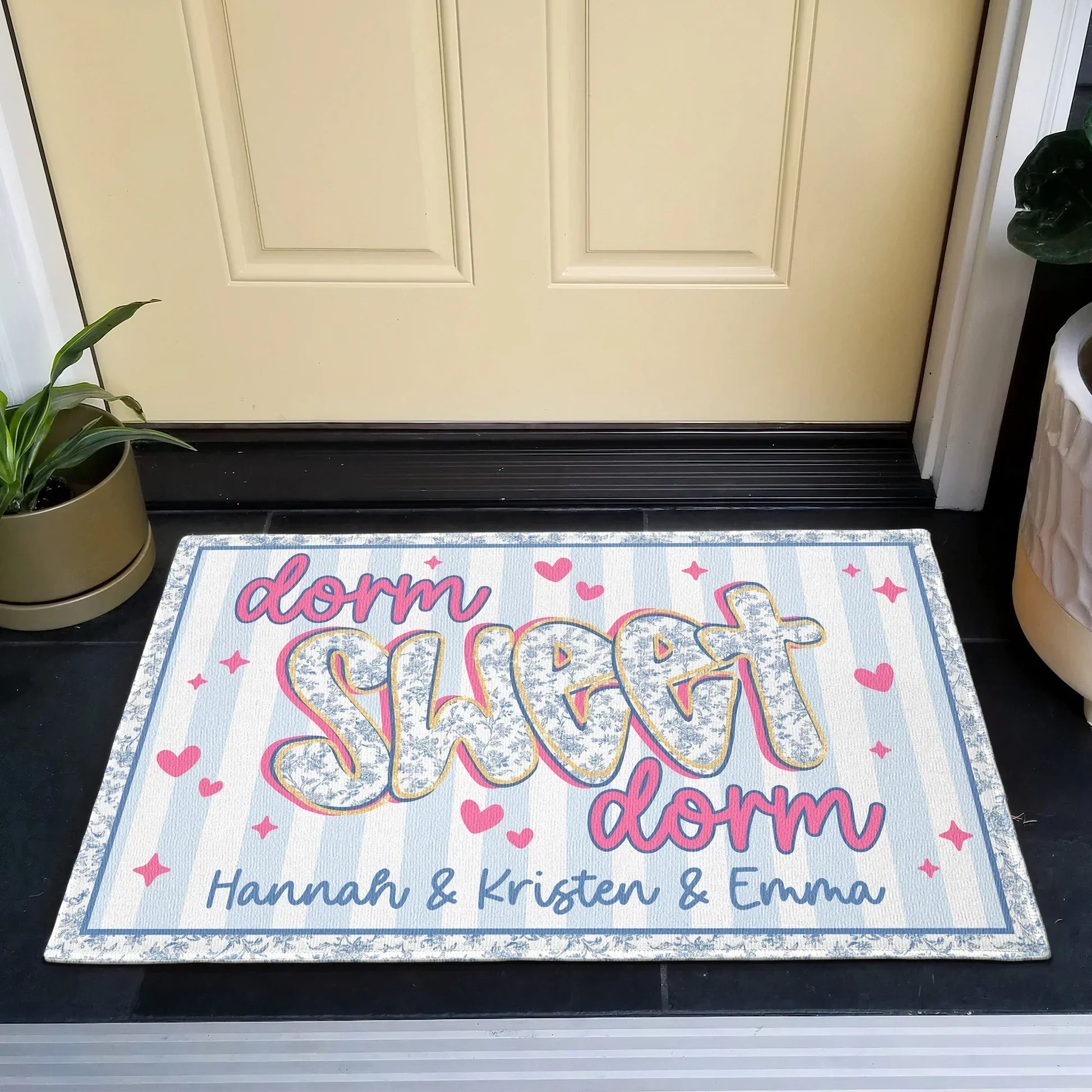 Dorm Sweet Dorm Doormat, Custom Pastel Floral Entry Mat with Hearts, Creative Gift for Roommates - Image 3