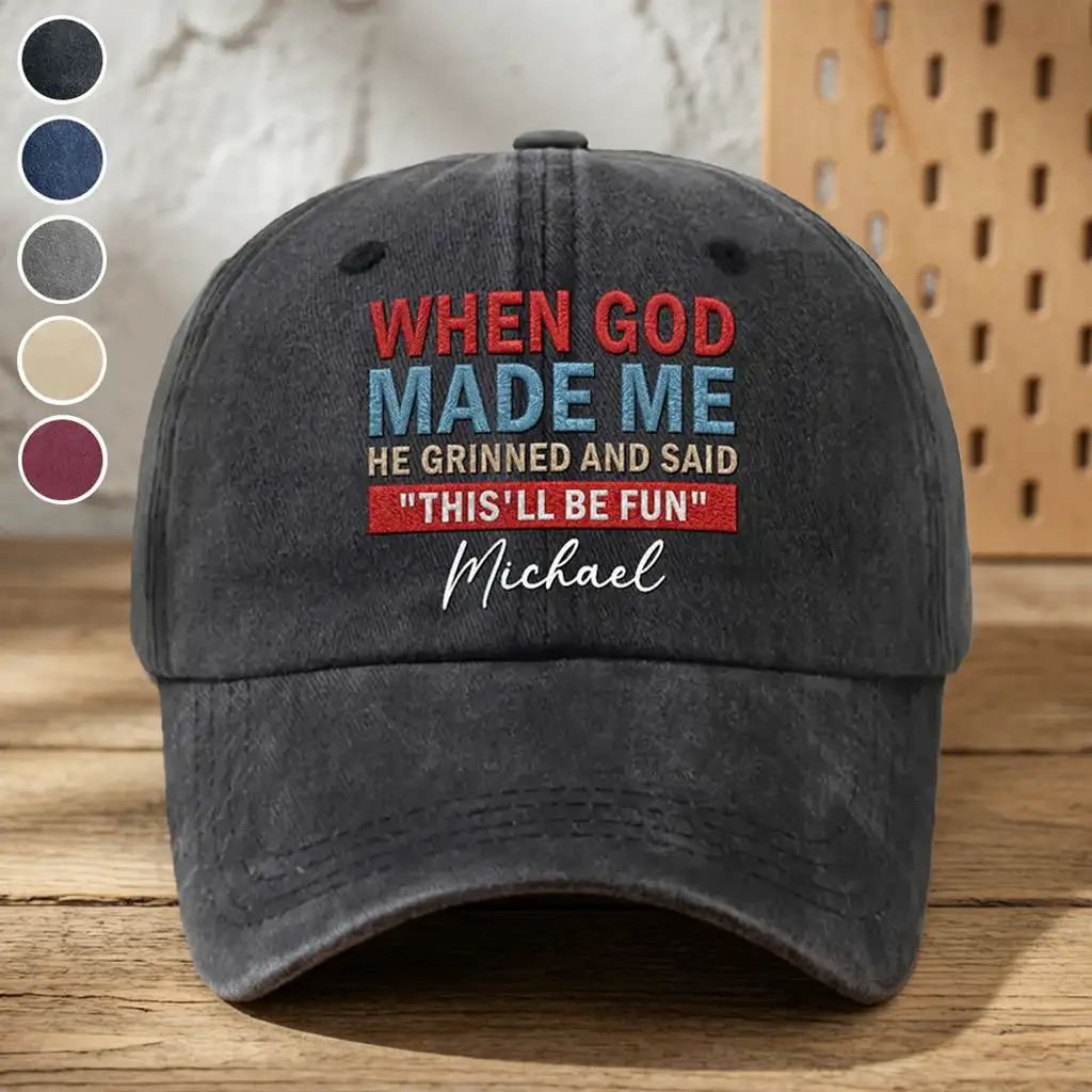 Personalized Washed Denim Baseball Cap With Funny Quote, Vintage Casual Unique Gift for Him