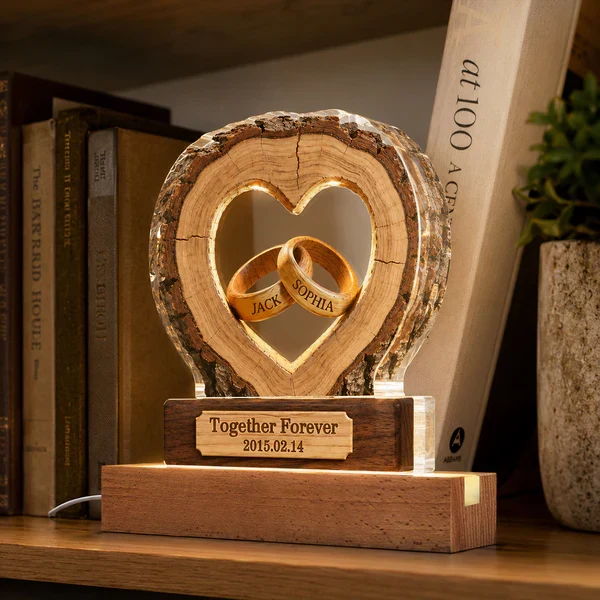 Personalized LED Light Plaque With Heart & Rings, Unique Anniversary Gift for a Couple, Warm Bedside Glow - Image 5