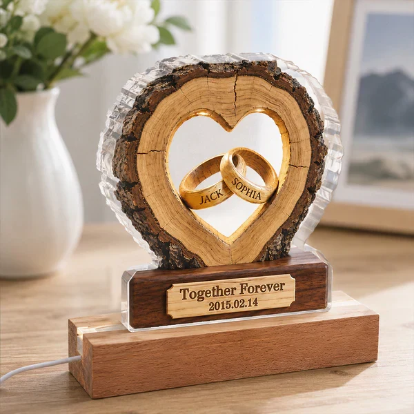 Personalized LED Light Plaque With Heart & Rings, Unique Anniversary Gift for a Couple, Warm Bedside Glow - Image 6