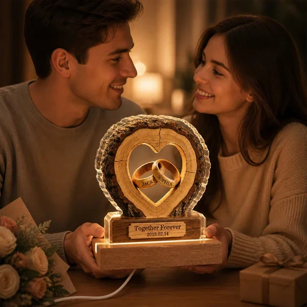 Personalized LED Light Plaque With Heart & Rings, Unique Anniversary Gift for a Couple, Warm Bedside Glow - Image 7