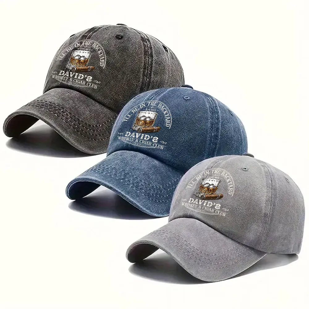Custom Washed Denim Baseball Cap, I'll Be In The Backyard Design, Creative Gift for Whiskey Lovers - Image 6