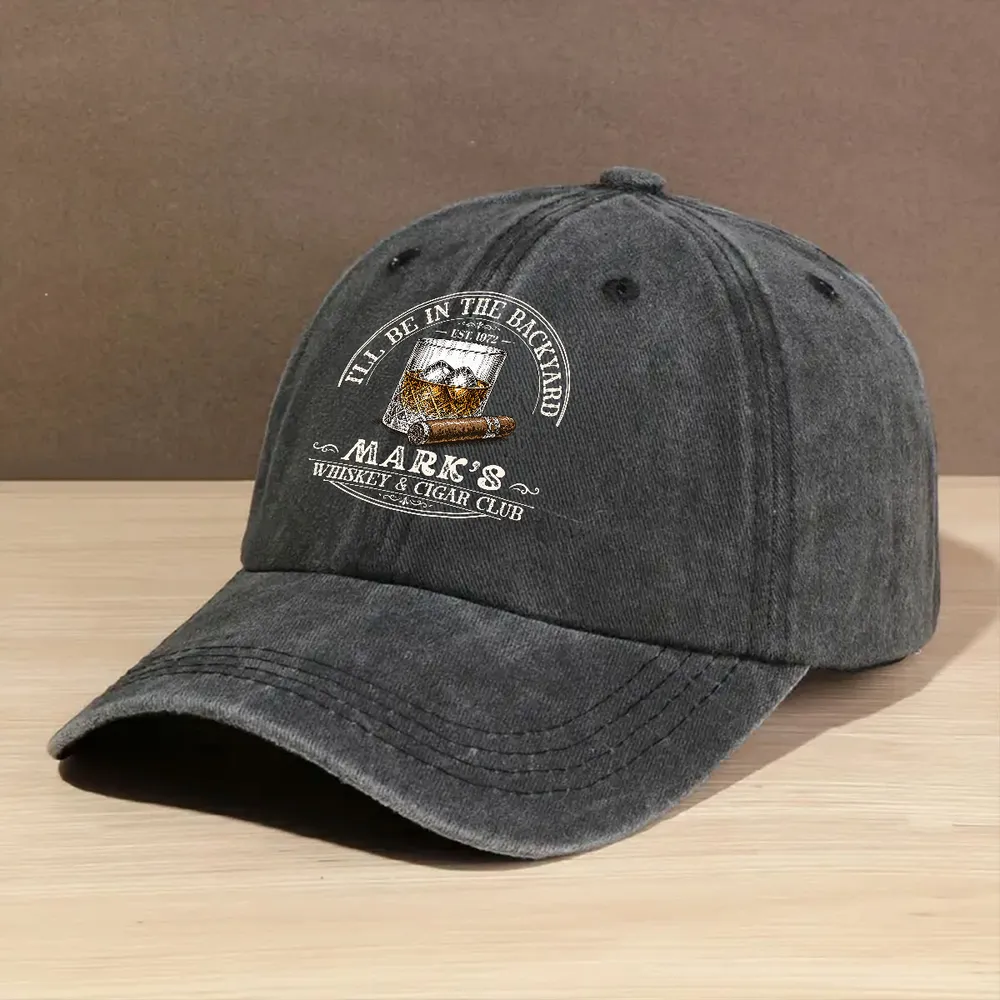 Custom Washed Denim Baseball Cap, I'll Be In The Backyard Design, Creative Gift for Whiskey Lovers - Image 7