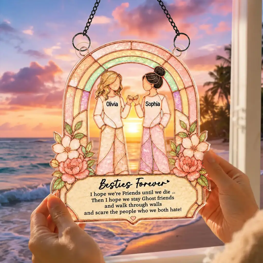 Personalized Acrylic Suncatcher Ornament, Pinky Promise Friends at Sunlit Window, Unique Gift