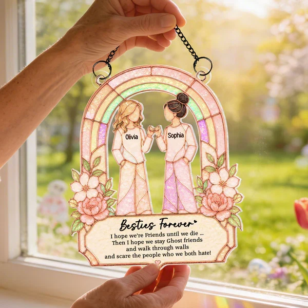 Personalized Acrylic Suncatcher Ornament, Pinky Promise Friends at Sunlit Window, Unique Gift - Image 6
