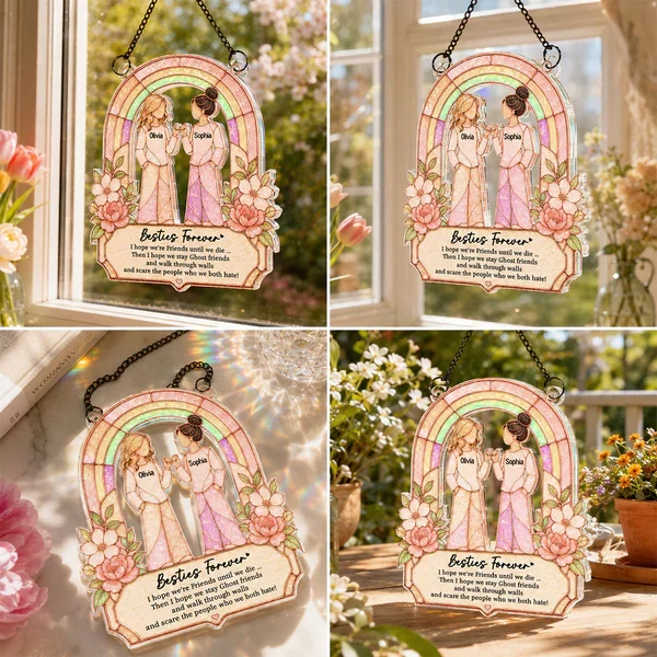 Personalized Acrylic Suncatcher Ornament, Pinky Promise Friends at Sunlit Window, Unique Gift - Image 7