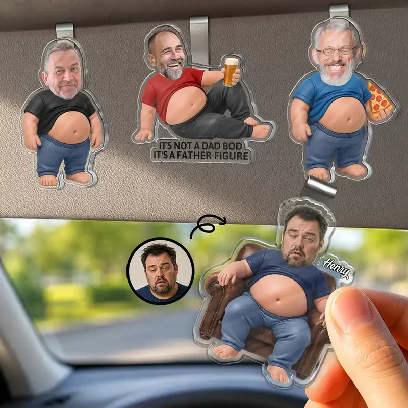 Funny Dad Bod Acrylic Car Visor Clip, Personalized Father Figure Creative Gift For Drivers - Image 2