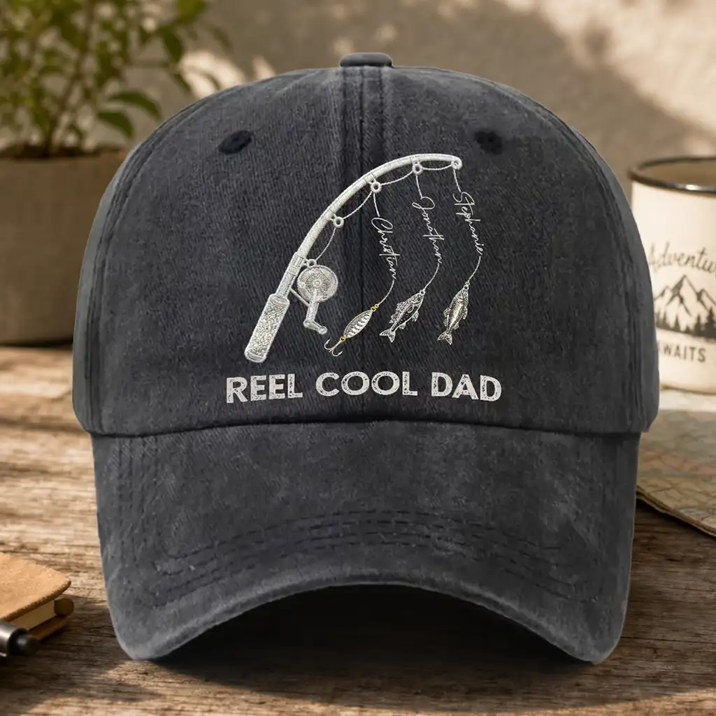Washed Denim Baseball Cap for Dad, Personalized Fishing Keepsake, Creative Gift with Vintage Look