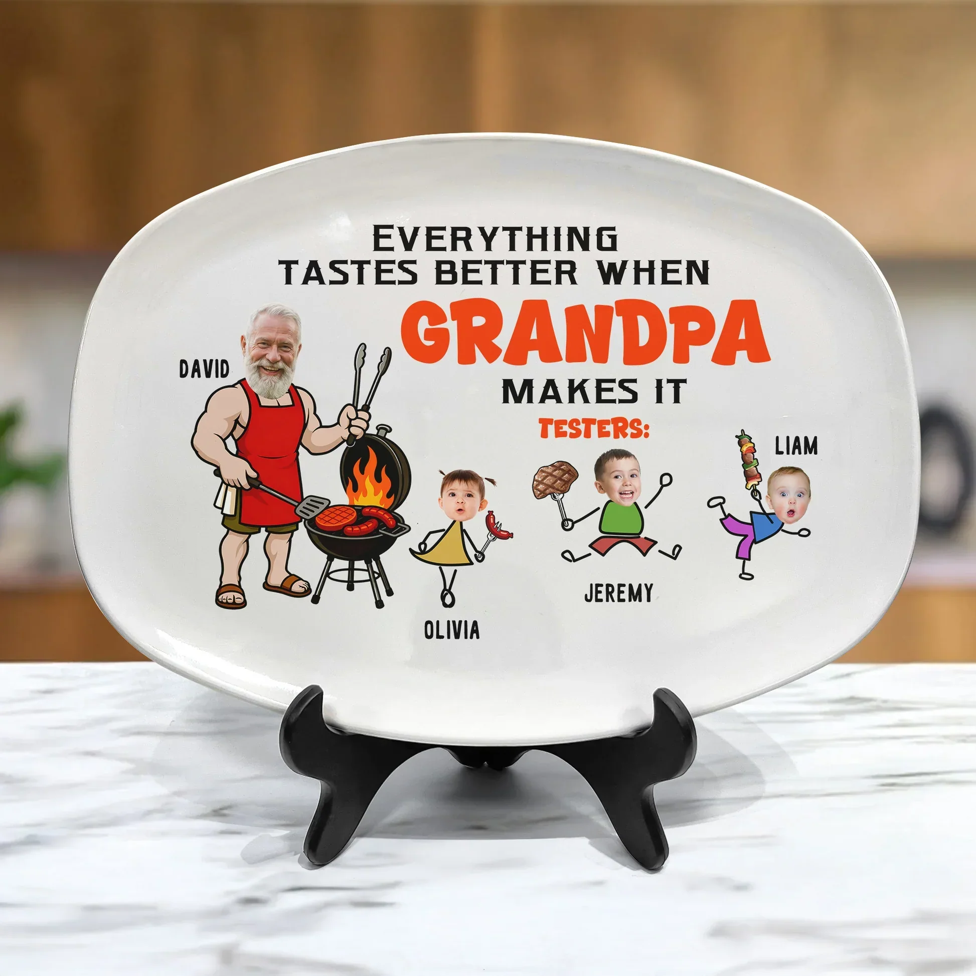 Personalized Grilling Plate for Grandpa, Funny BBQ Cartoon, Unique Creative Gift for Family Cookouts - Image 2