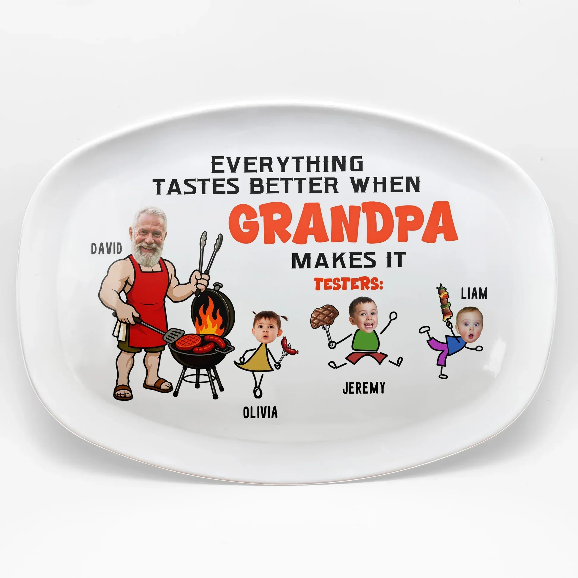 Personalized Grilling Plate for Grandpa, Funny BBQ Cartoon, Unique Creative Gift for Family Cookouts - Image 3