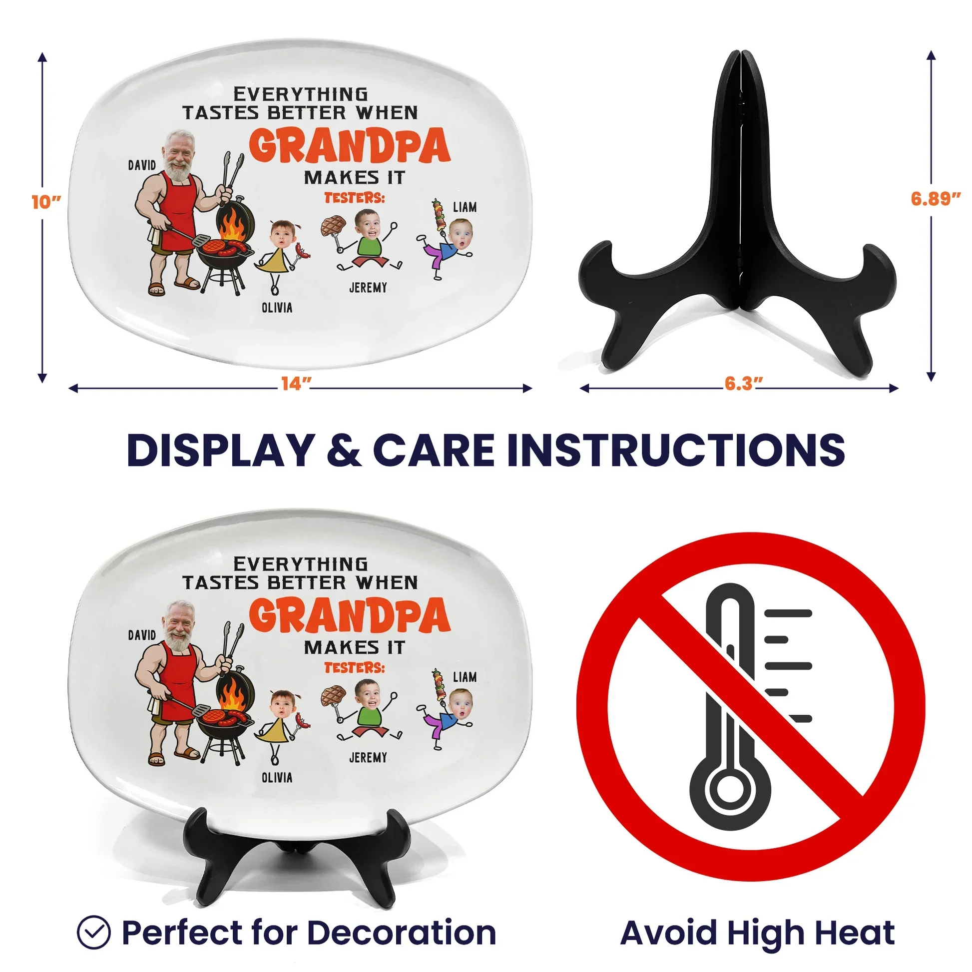 Personalized Grilling Plate for Grandpa, Funny BBQ Cartoon, Unique Creative Gift for Family Cookouts - Image 4