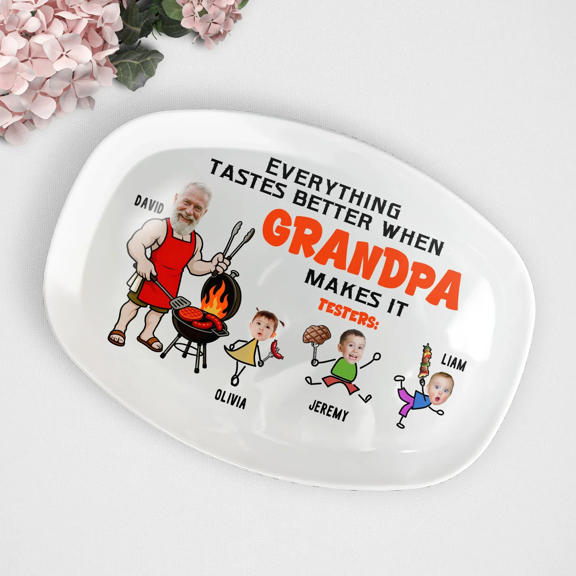 Personalized Grilling Plate for Grandpa, Funny BBQ Cartoon, Unique Creative Gift for Family Cookouts - Image 5