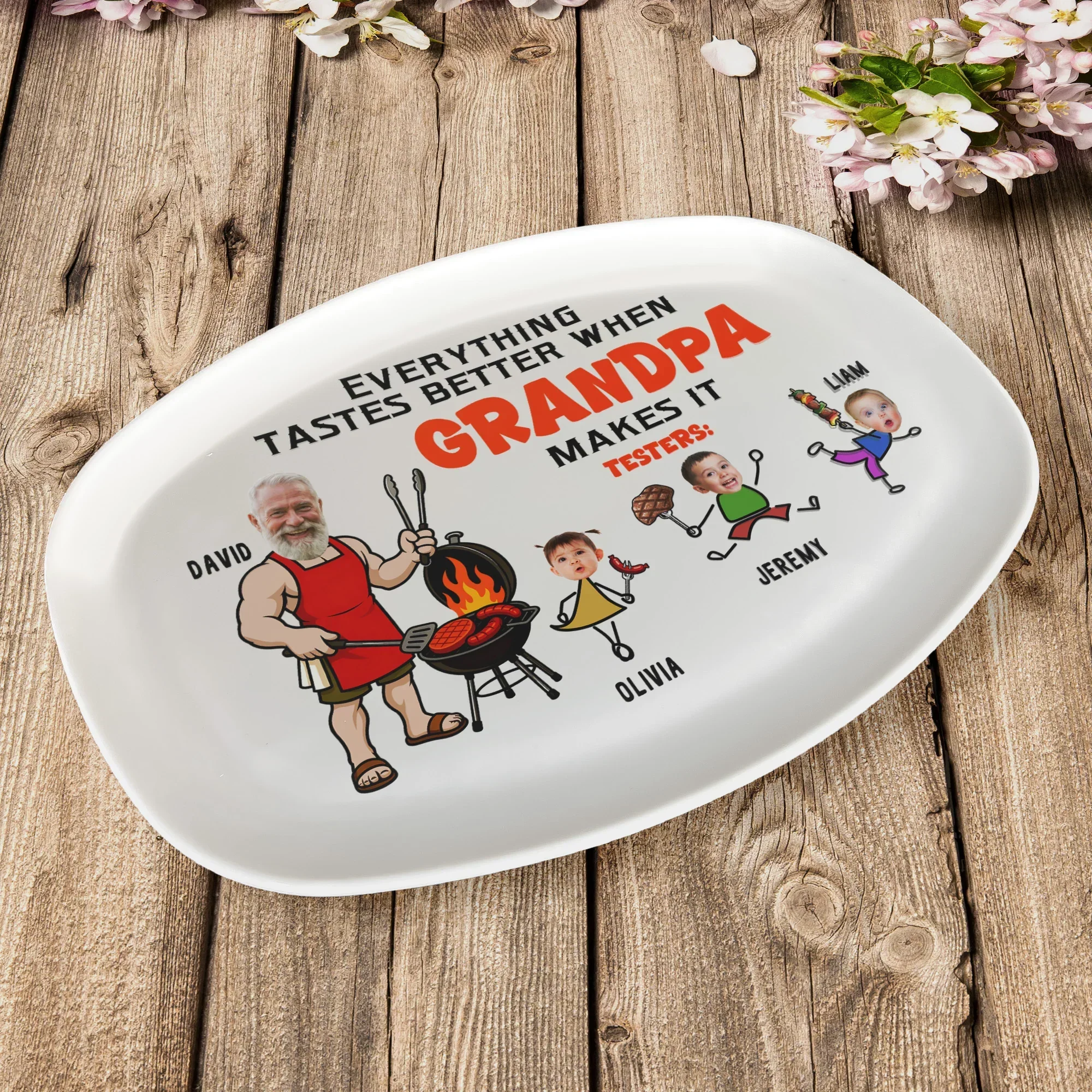 Personalized Grilling Plate for Grandpa, Funny BBQ Cartoon, Unique Creative Gift for Family Cookouts - Image 6