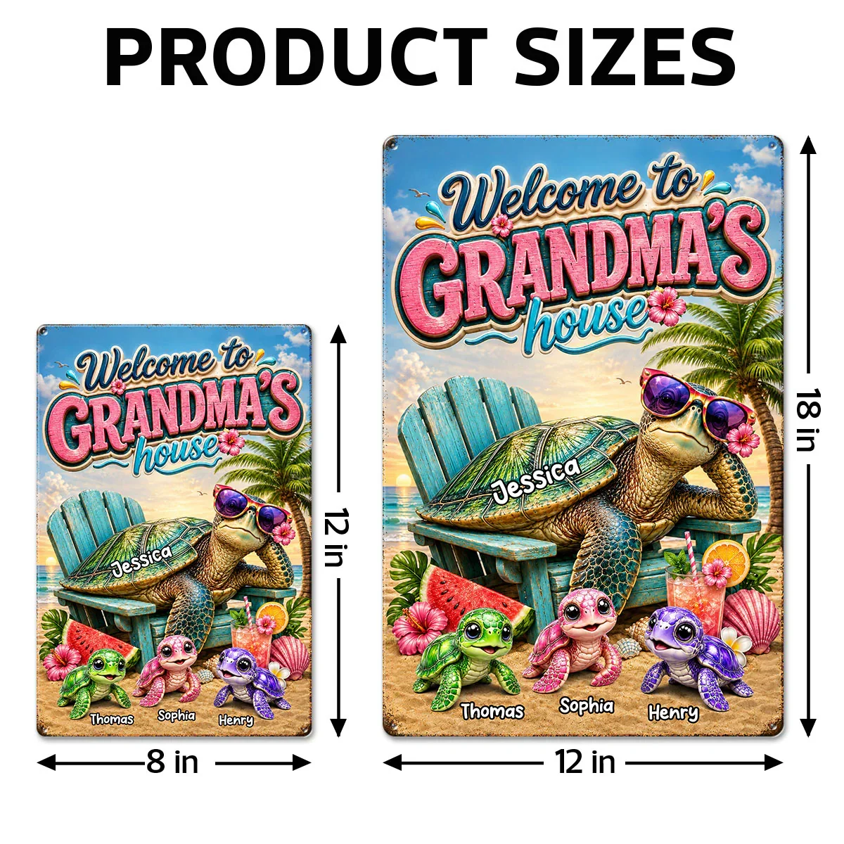 Rectangular Iron Sign for Grandma, Personalized Turtle Family Beach Scene, Creative Gift for Her - Image 4
