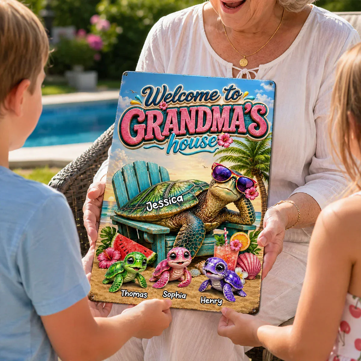 Rectangular Iron Sign for Grandma, Personalized Turtle Family Beach Scene, Creative Gift for Her - Image 8
