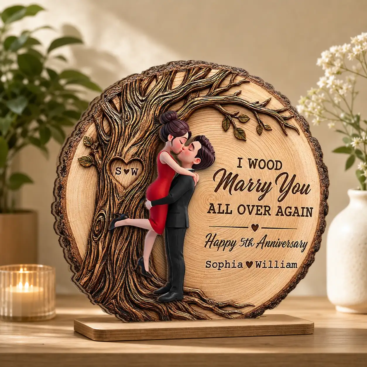 Personalized 2-Layer Wooden Plaque With Romantic Tree, Unique Creative Anniversary Gift for Husband & Wife