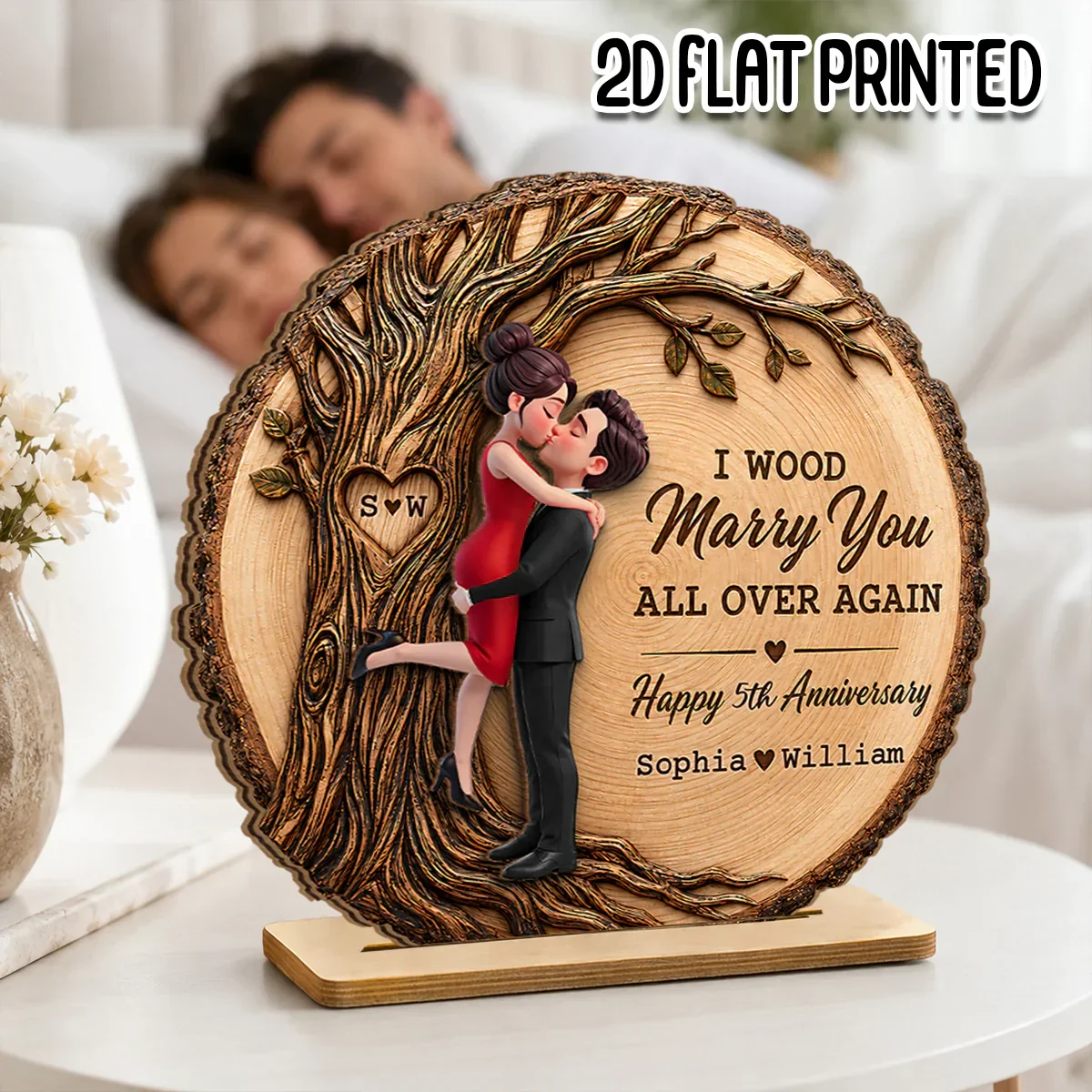 Personalized 2-Layer Wooden Plaque With Romantic Tree, Unique Creative Anniversary Gift for Husband & Wife - Image 2