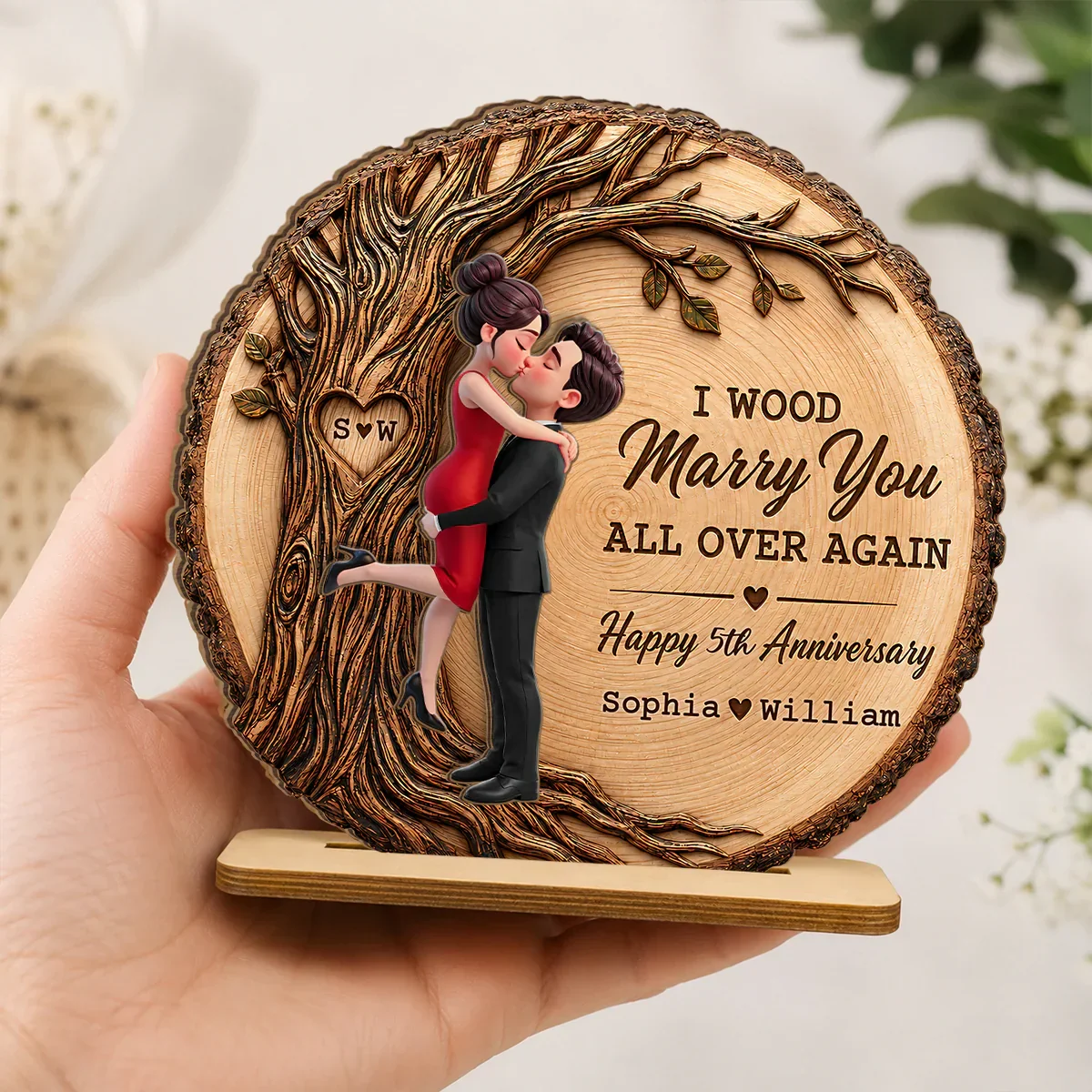 Personalized 2-Layer Wooden Plaque With Romantic Tree, Unique Creative Anniversary Gift for Husband & Wife - Image 3