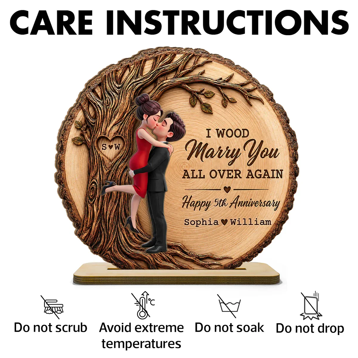 Personalized 2-Layer Wooden Plaque With Romantic Tree, Unique Creative Anniversary Gift for Husband & Wife - Image 5