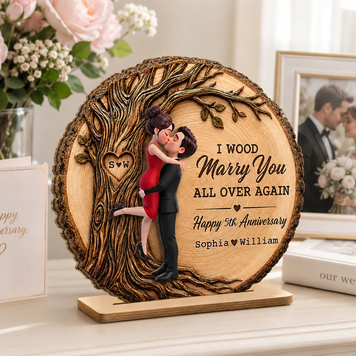 Personalized 2-Layer Wooden Plaque With Romantic Tree, Unique Creative Anniversary Gift for Husband & Wife - Image 6