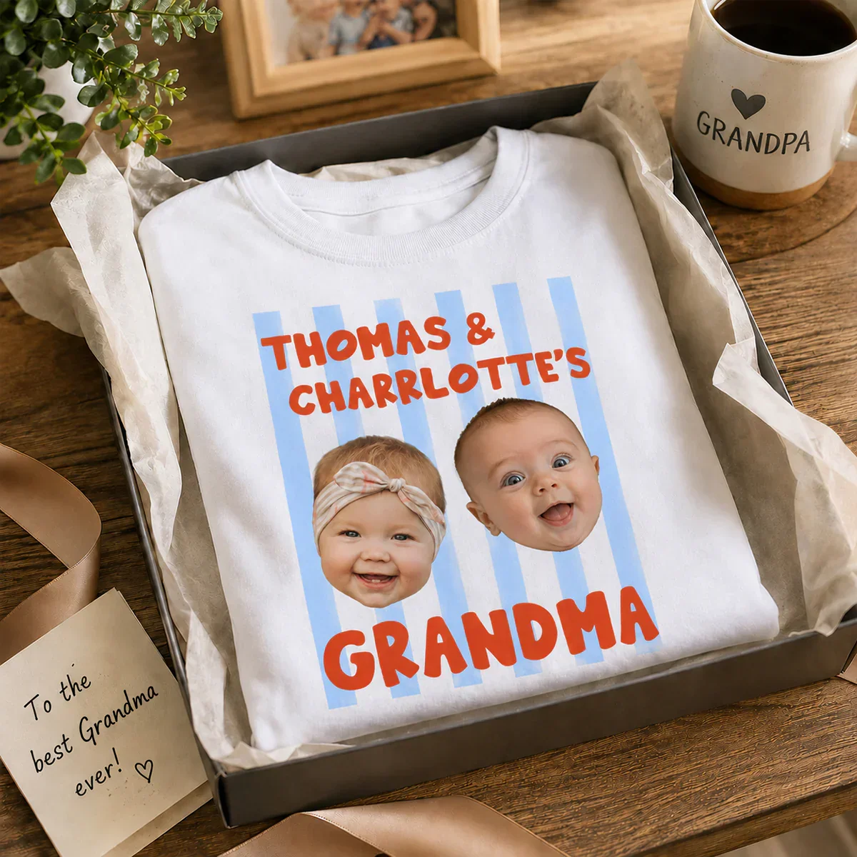 Personalized Classic Tee with Baby Photo Faces, Custom Grandma Shirt, Unique Gift for Family Memories - Image 2