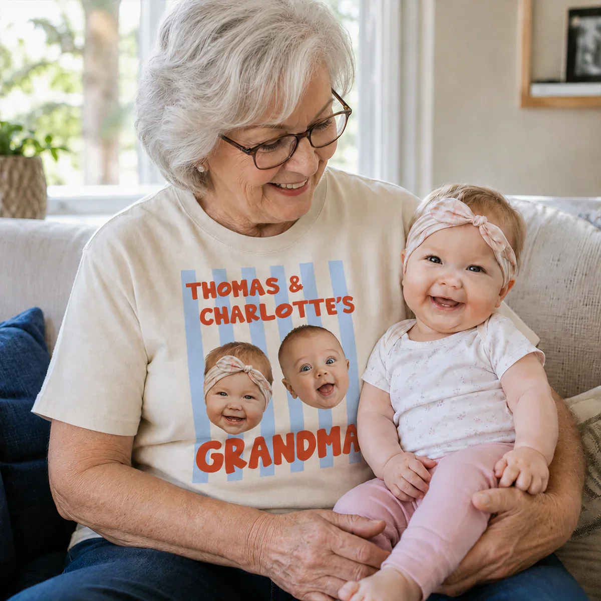 Personalized Classic Tee with Baby Photo Faces, Custom Grandma Shirt, Unique Gift for Family Memories - Image 3