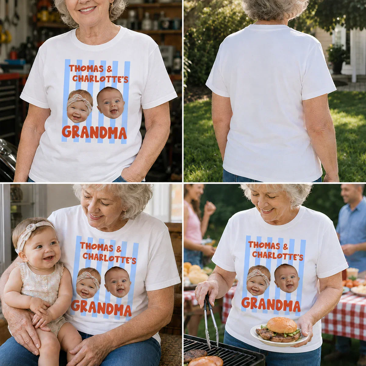 Personalized Classic Tee with Baby Photo Faces, Custom Grandma Shirt, Unique Gift for Family Memories - Image 5