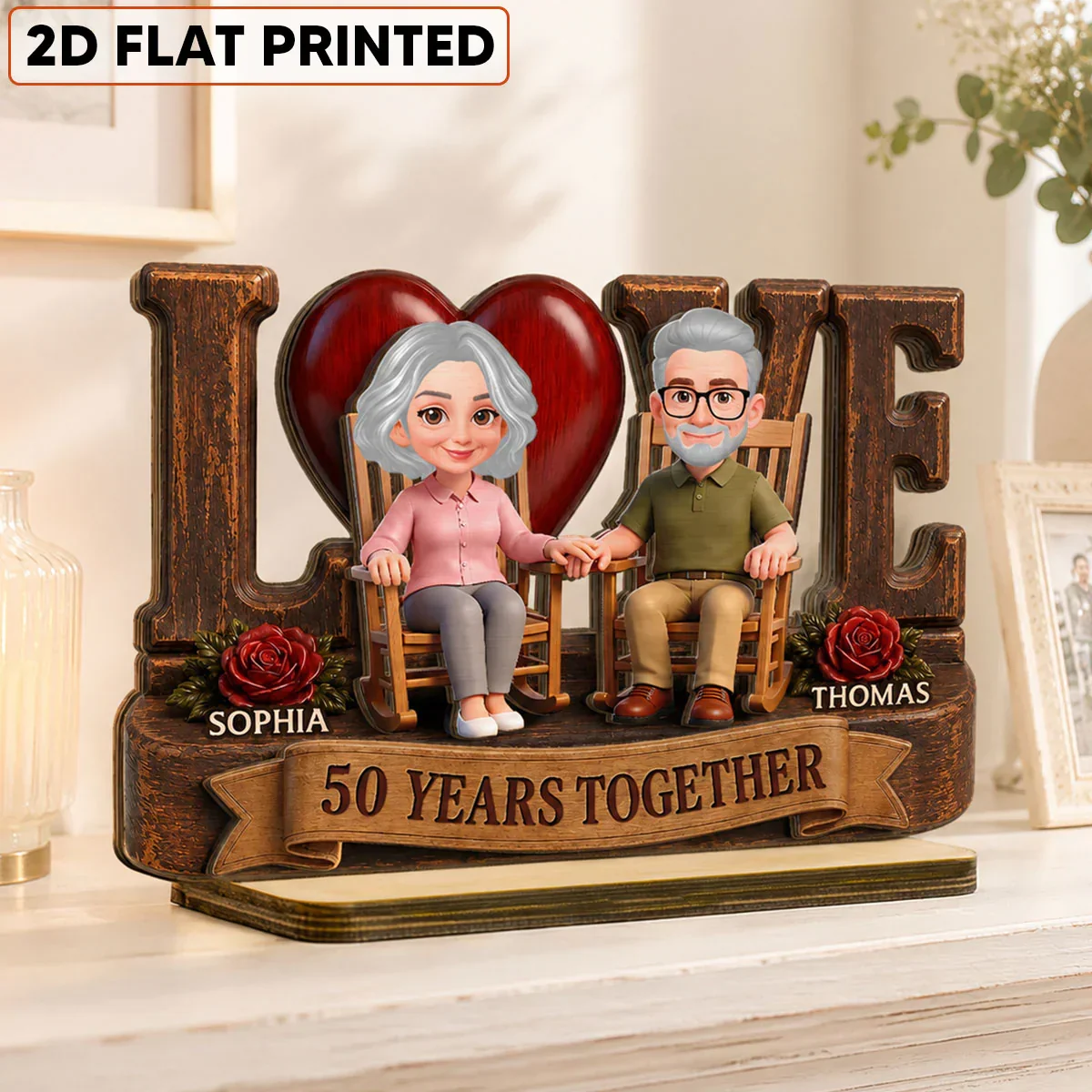 Personalized 2-Layer Wooden Plaque, Senior Couple Holding Hands, Unique Anniversary Gift - Image 2