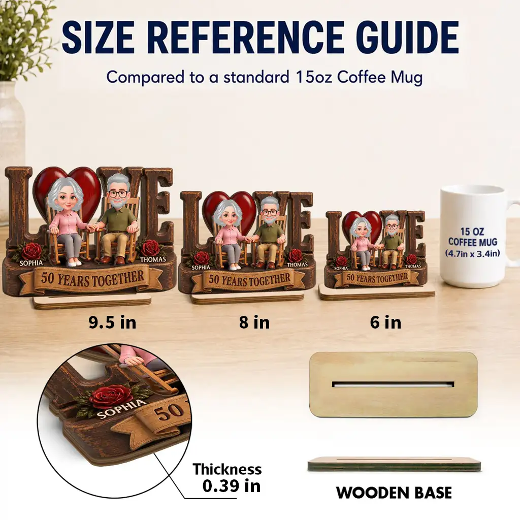 Personalized 2-Layer Wooden Plaque, Senior Couple Holding Hands, Unique Anniversary Gift - Image 4