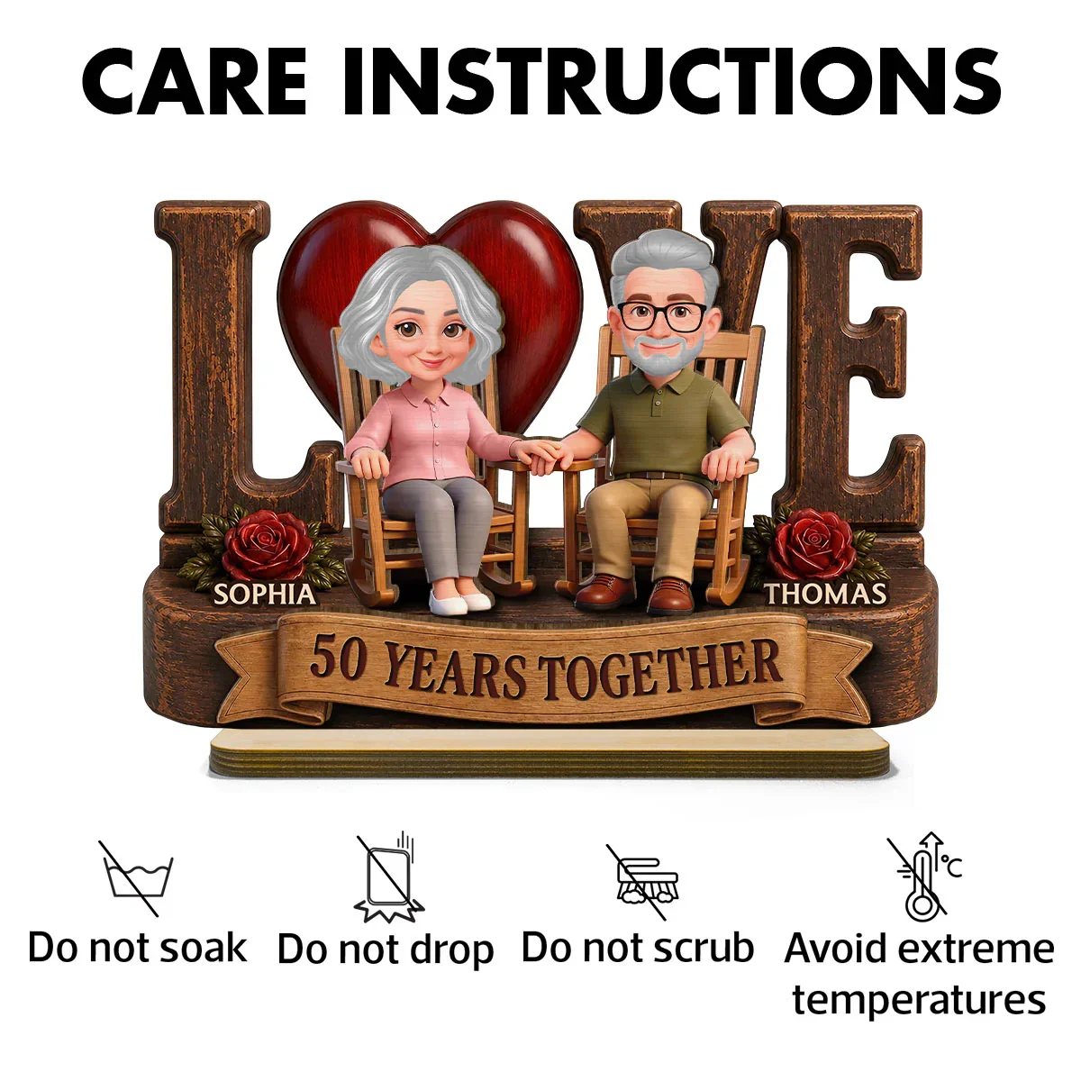 Personalized 2-Layer Wooden Plaque, Senior Couple Holding Hands, Unique Anniversary Gift - Image 5