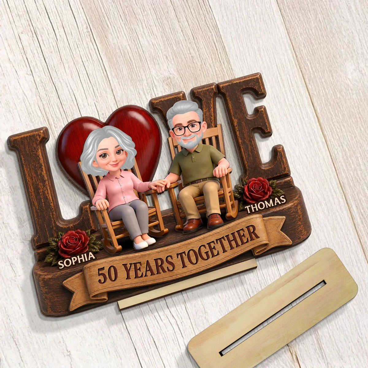 Personalized 2-Layer Wooden Plaque, Senior Couple Holding Hands, Unique Anniversary Gift - Image 7