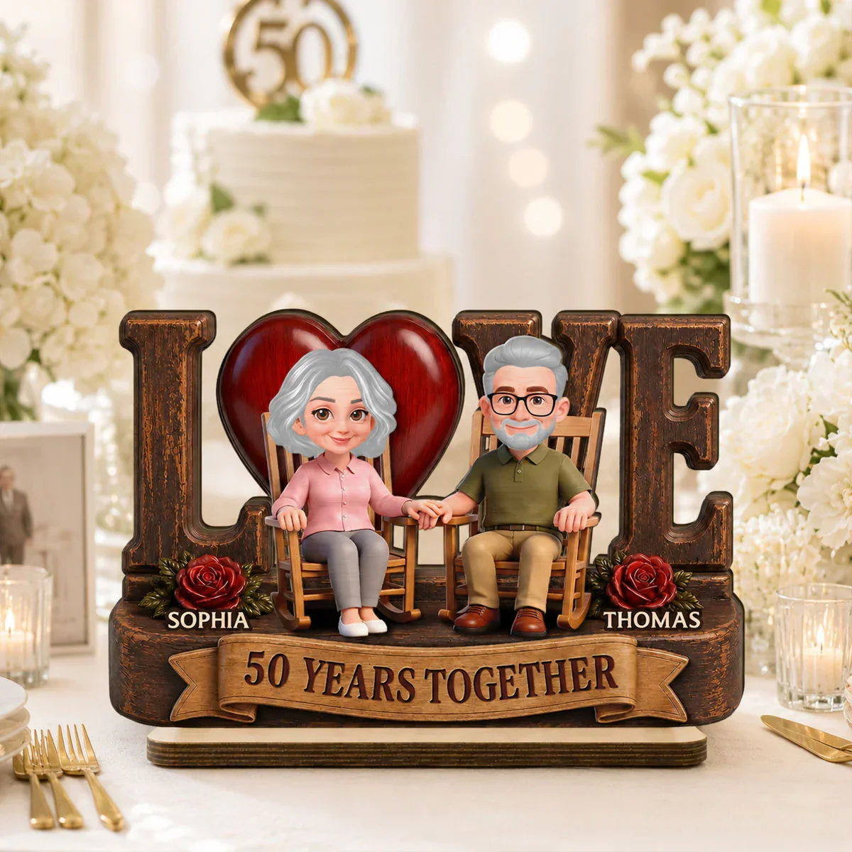 Personalized 2-Layer Wooden Plaque, Senior Couple Holding Hands, Unique Anniversary Gift - Image 8