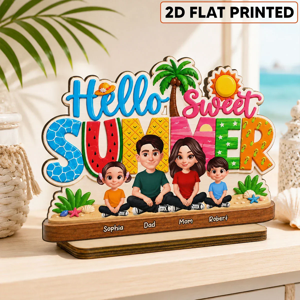 Personalized 2-Layer Wooden Plaque, Hello Sweet Summer Family Beach Decor, Unique Gift For Parents - Image 2