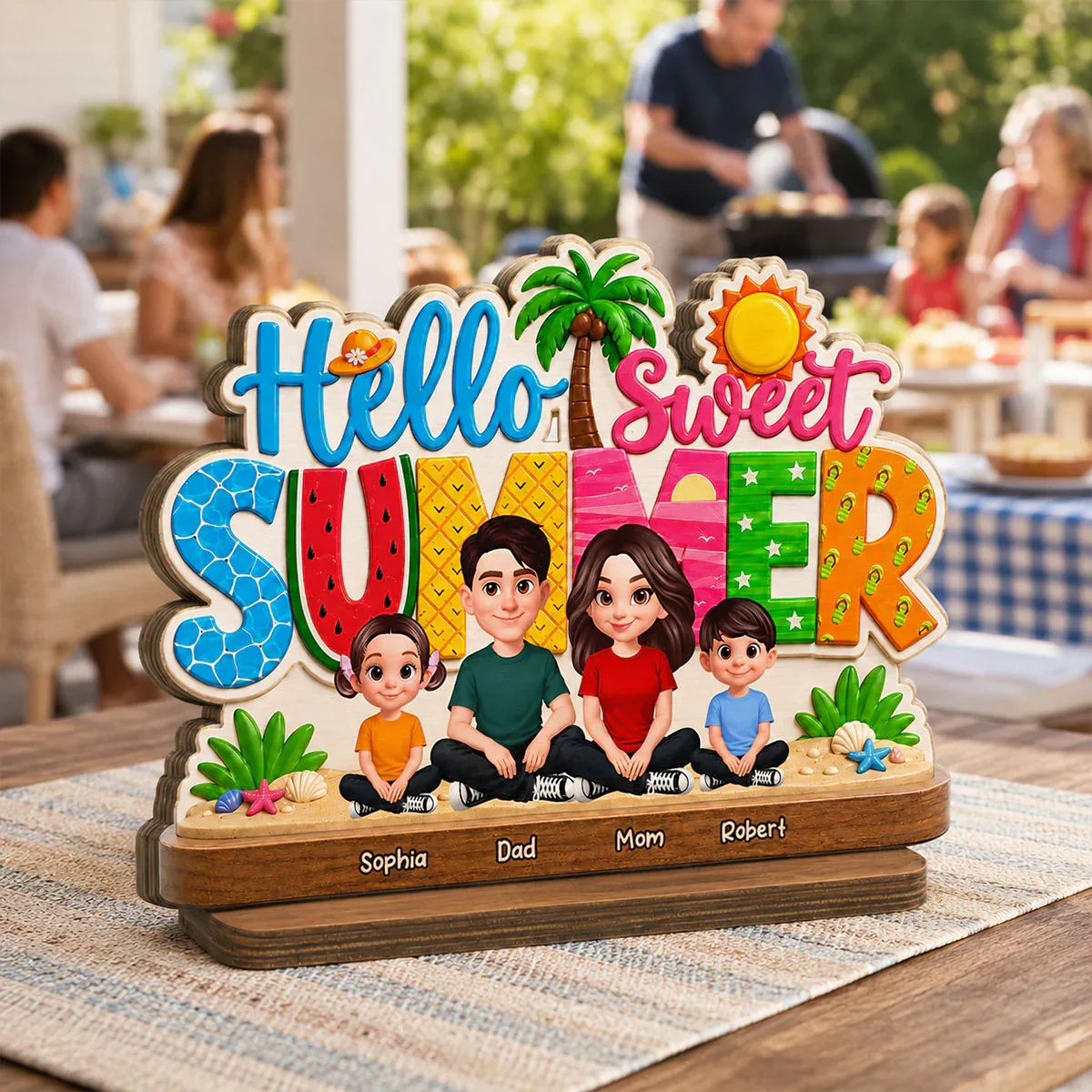 Personalized 2-Layer Wooden Plaque, Hello Sweet Summer Family Beach Decor, Unique Gift For Parents - Image 3