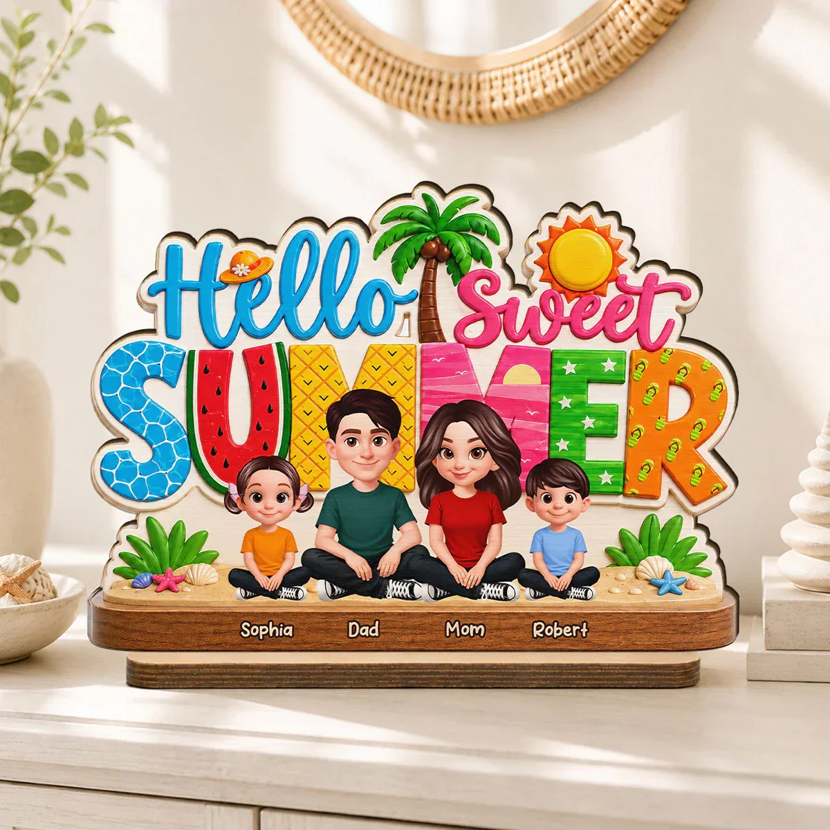 Personalized 2-Layer Wooden Plaque, Hello Sweet Summer Family Beach Decor, Unique Gift For Parents - Image 6