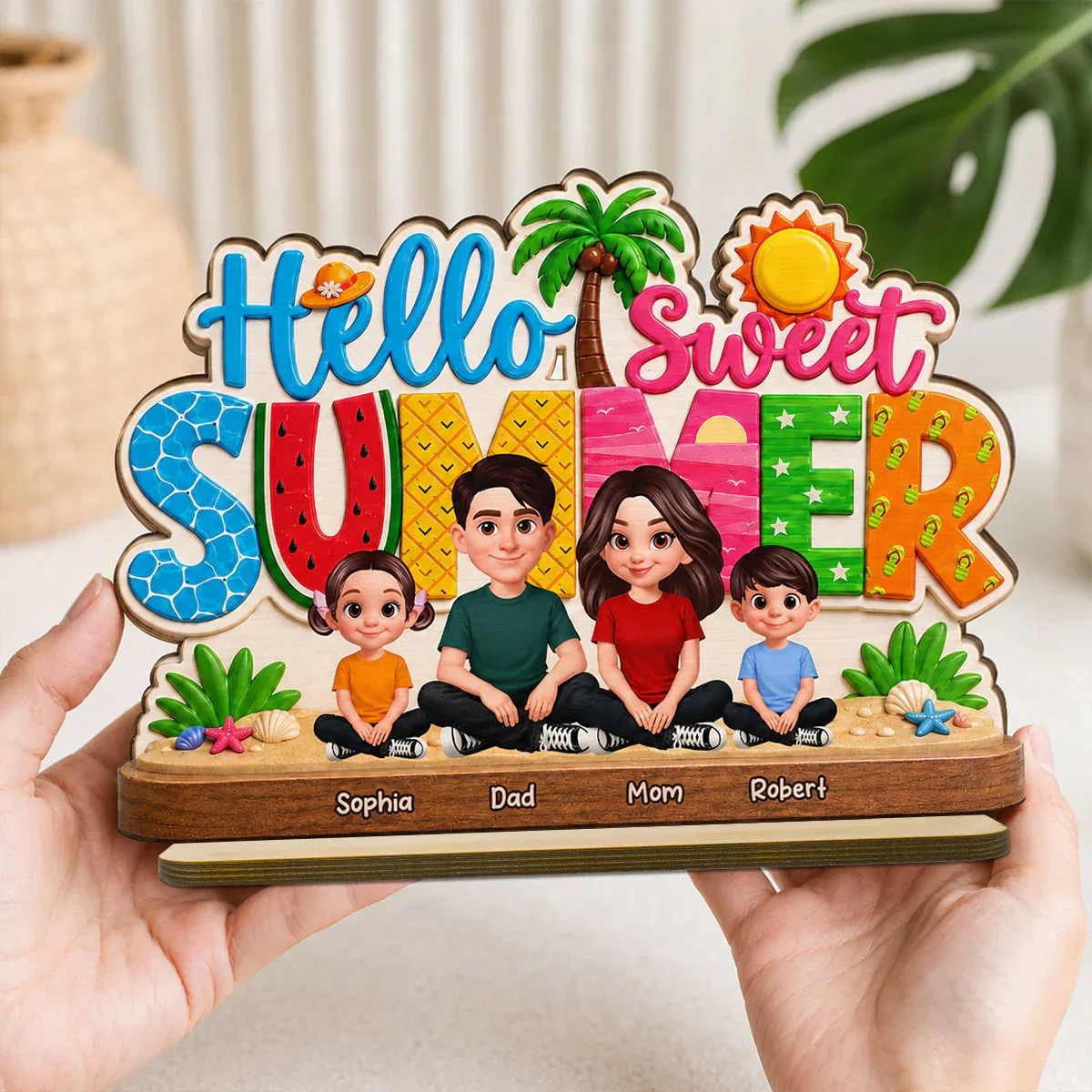 Personalized 2-Layer Wooden Plaque, Hello Sweet Summer Family Beach Decor, Unique Gift For Parents - Image 7