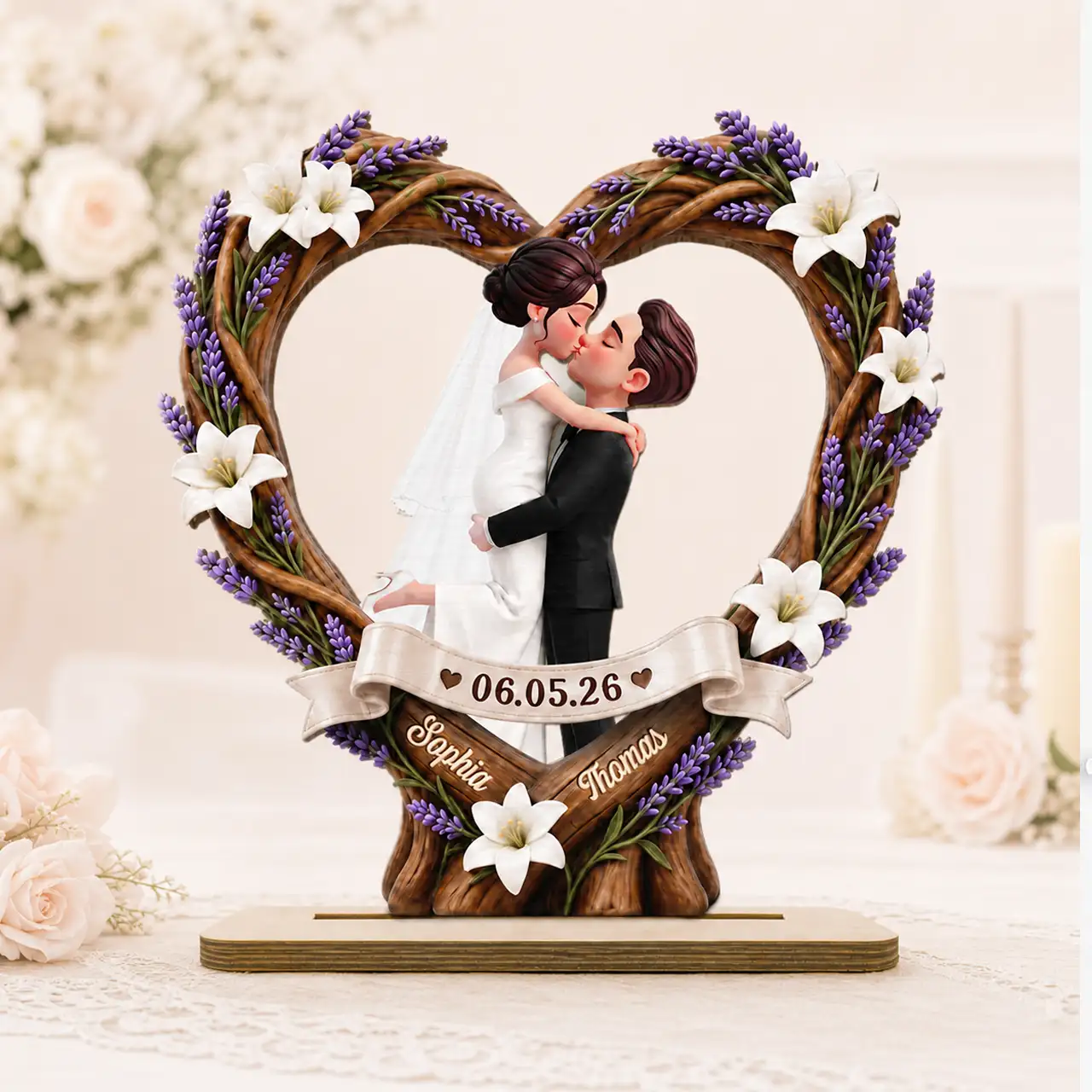 Custom Wooden Plaque with Romantic Couple Illustration, Creative Gift for Newlyweds and Anniversary Display
