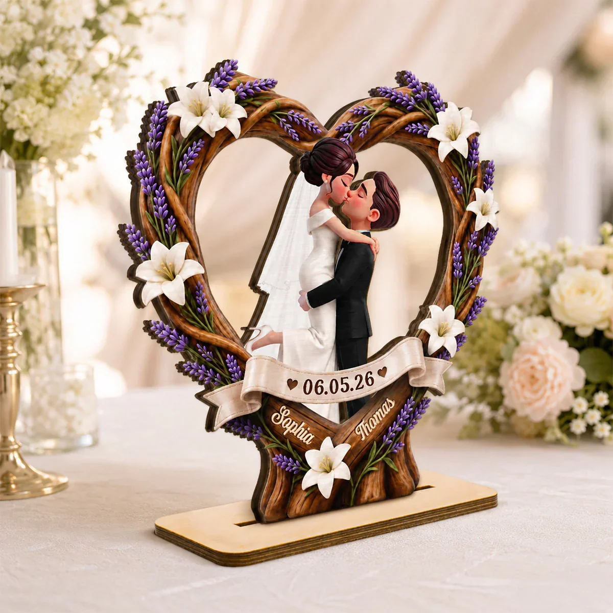 Custom Wooden Plaque with Romantic Couple Illustration, Creative Gift for Newlyweds and Anniversary Display - Image 2