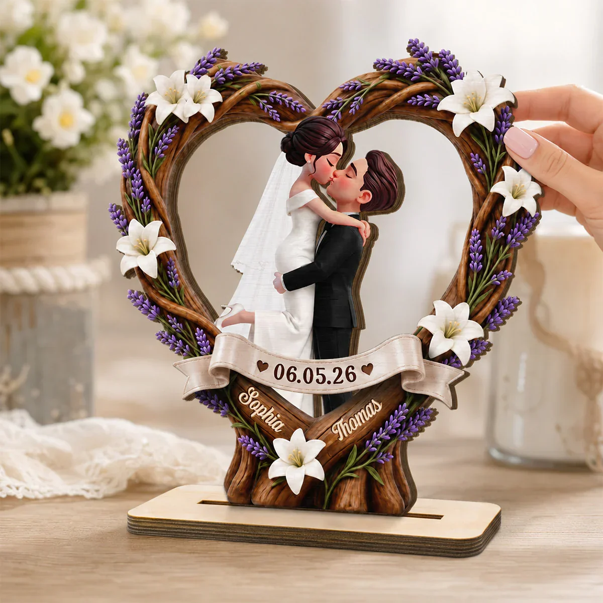 Custom Wooden Plaque with Romantic Couple Illustration, Creative Gift for Newlyweds and Anniversary Display - Image 6