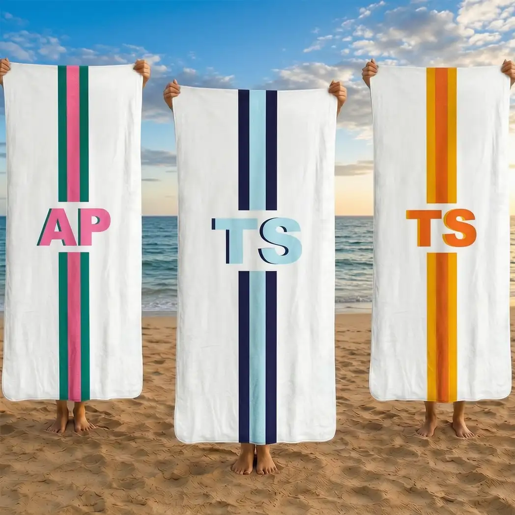 Personalized Monogram Beach Towel With Color Stripe, Unique Gift For Beach Trips