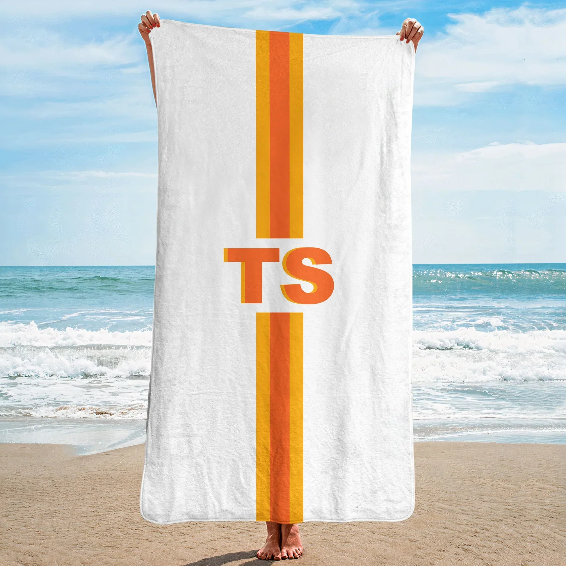 Personalized Monogram Beach Towel With Color Stripe, Unique Gift For Beach Trips - Image 2