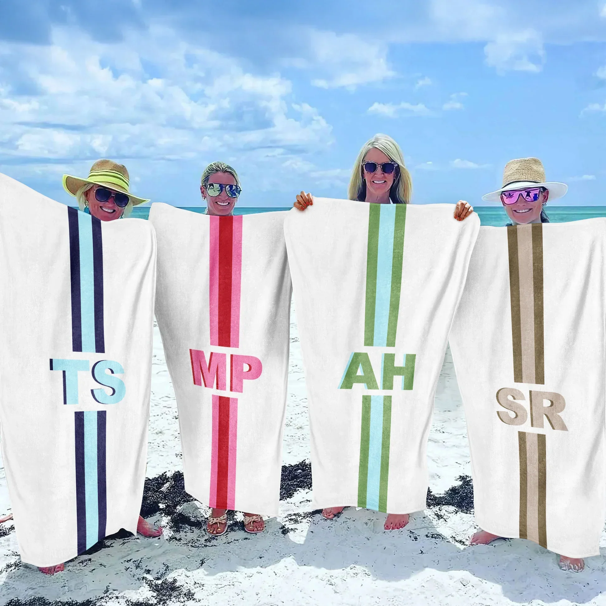 Personalized Monogram Beach Towel With Color Stripe, Unique Gift For Beach Trips - Image 7
